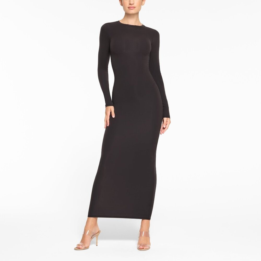 Skims Crew Neck Long Sleeve Dress, Black